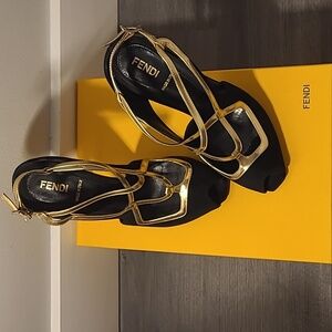 Fendi black suede  peep toe heels evening shoes 37 1/2